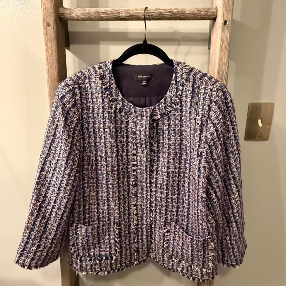 Ann Taylor purple tweed jacket with pockets Size 16P - Picture 2 of 5